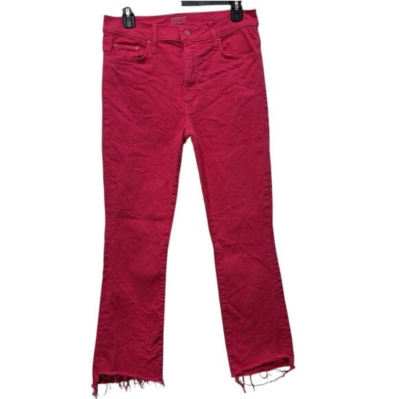 Mother The Insider High Rise Crop Step Fray Bootcut Jeans in Raspberry Sorbet 30 - Picture 5 of 15